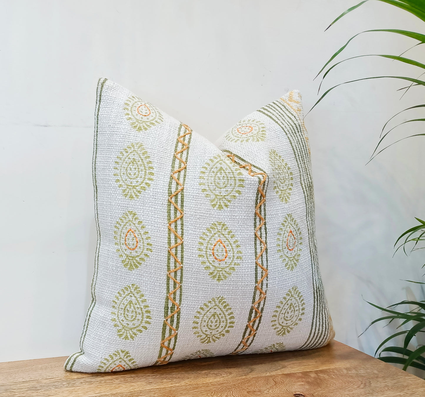 Set of 2 Henna Green  Handblock  Square Cotton Cushion Covers