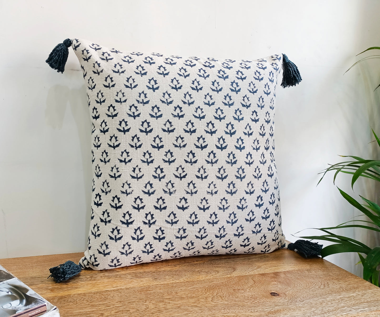 Blue & White Set of 2 Handblock Print Square Cotton Cushion Covers