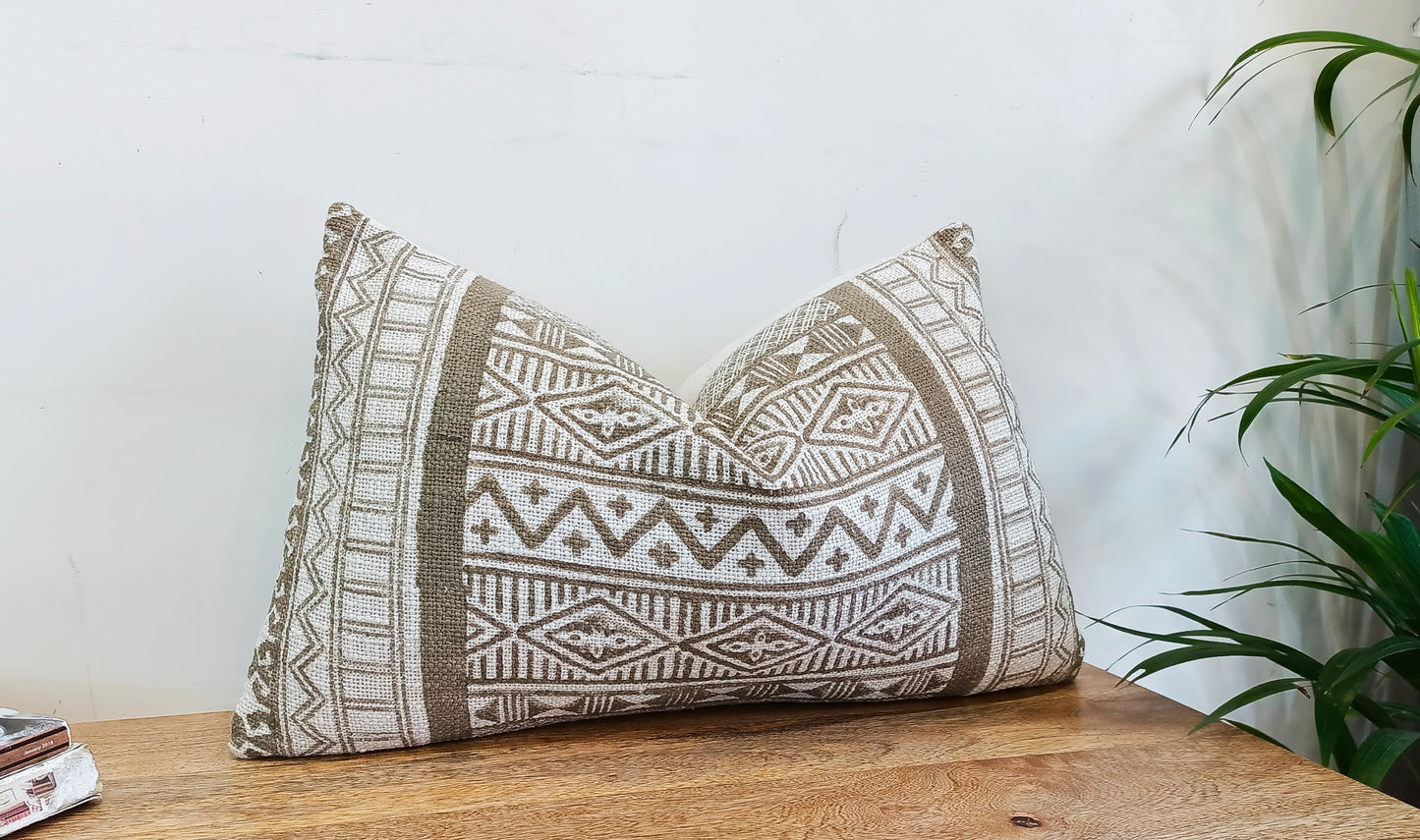 Sand Brown Set of 2 Handblock Print Square Cotton Cushion Covers