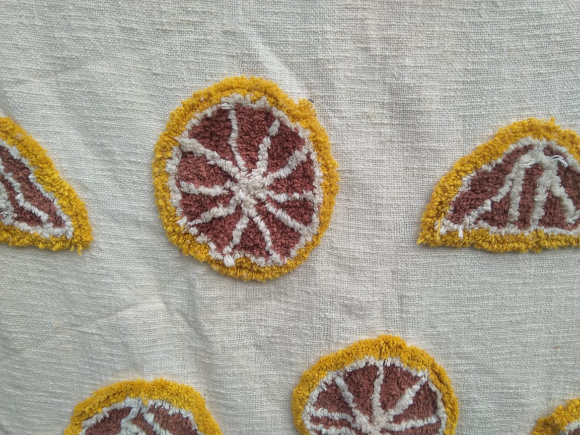 Ivory Hand Tufted Orange Slices Cotton Throw Blanket