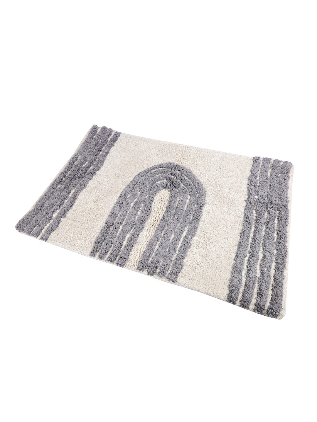 White & Grey Hand Tufted Geometric Cotton Bath Rug