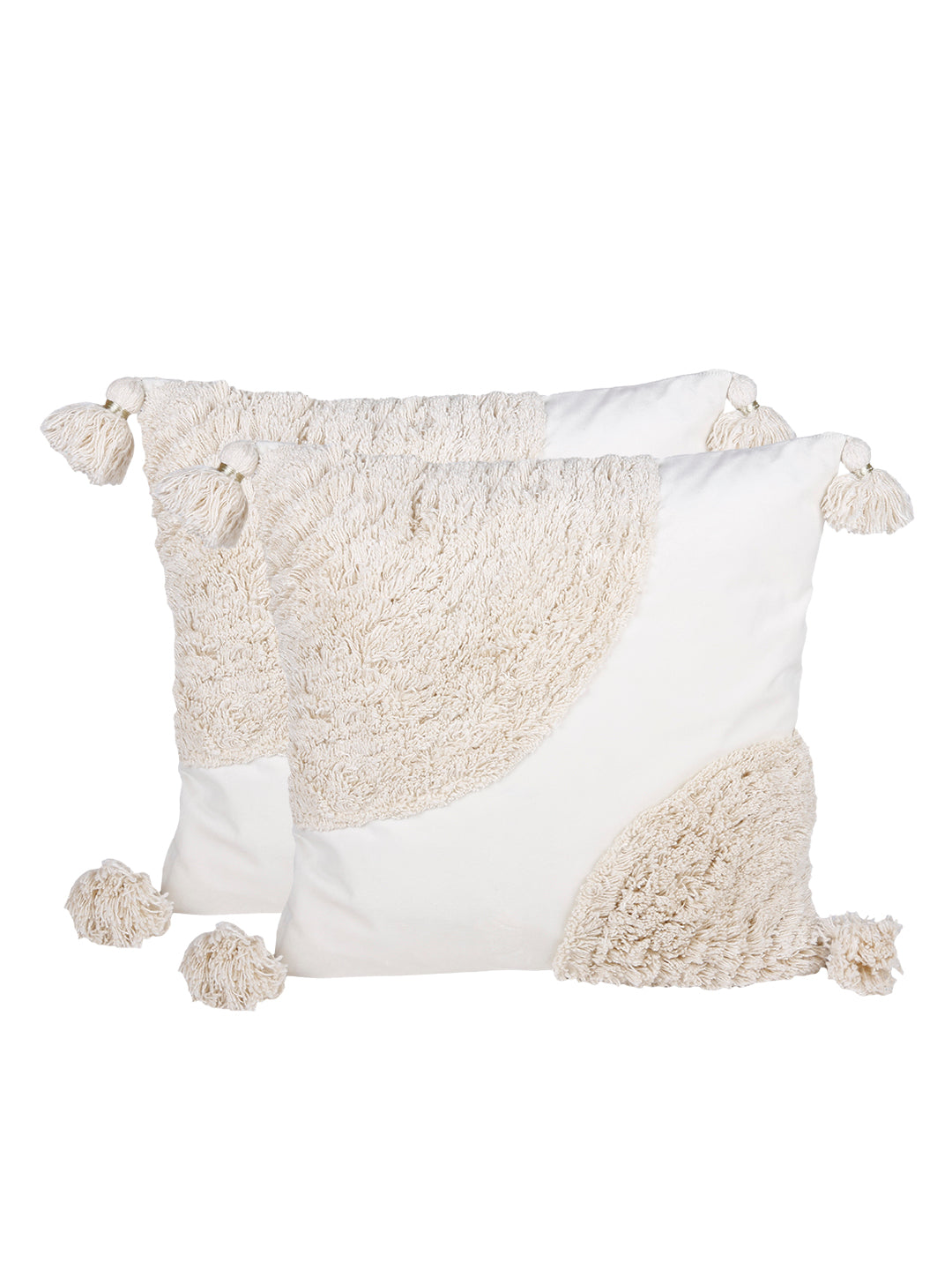 Set of 2 Off-White Textured Square Velvet Sustainable Cushion Covers