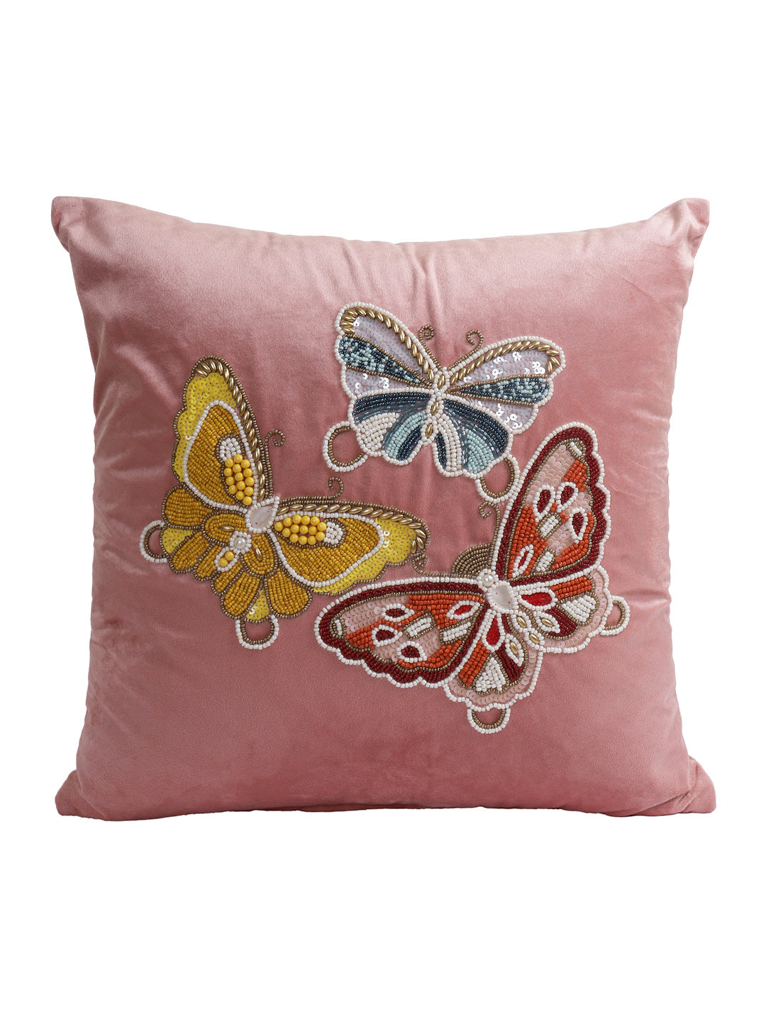 Set Of 2 Pink Embellished Velvet Square Cushion Covers