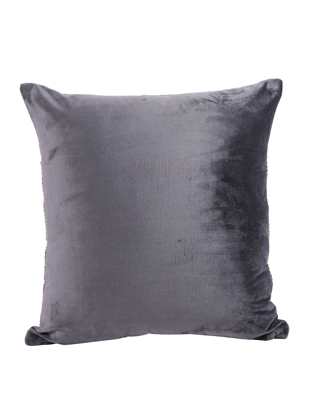 Grey & Gold-Toned Set of 2 Embellished Velvet Square Cushion Covers