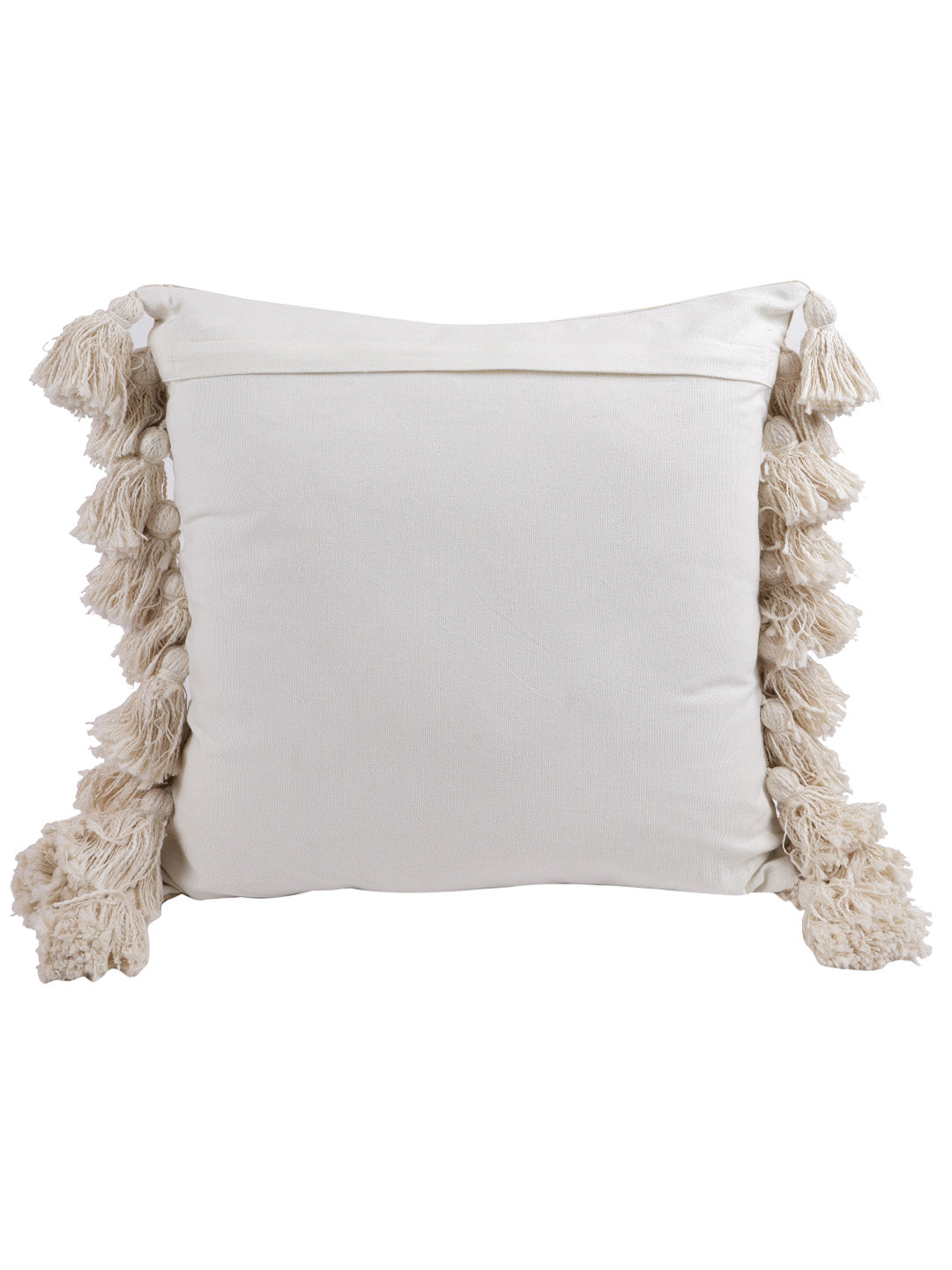 Set of 2 Beige Color Chenille Cushion Cover with Tassels
