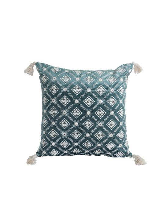 Teal Set of 2 Embroidered Velvet Square Cushion Covers